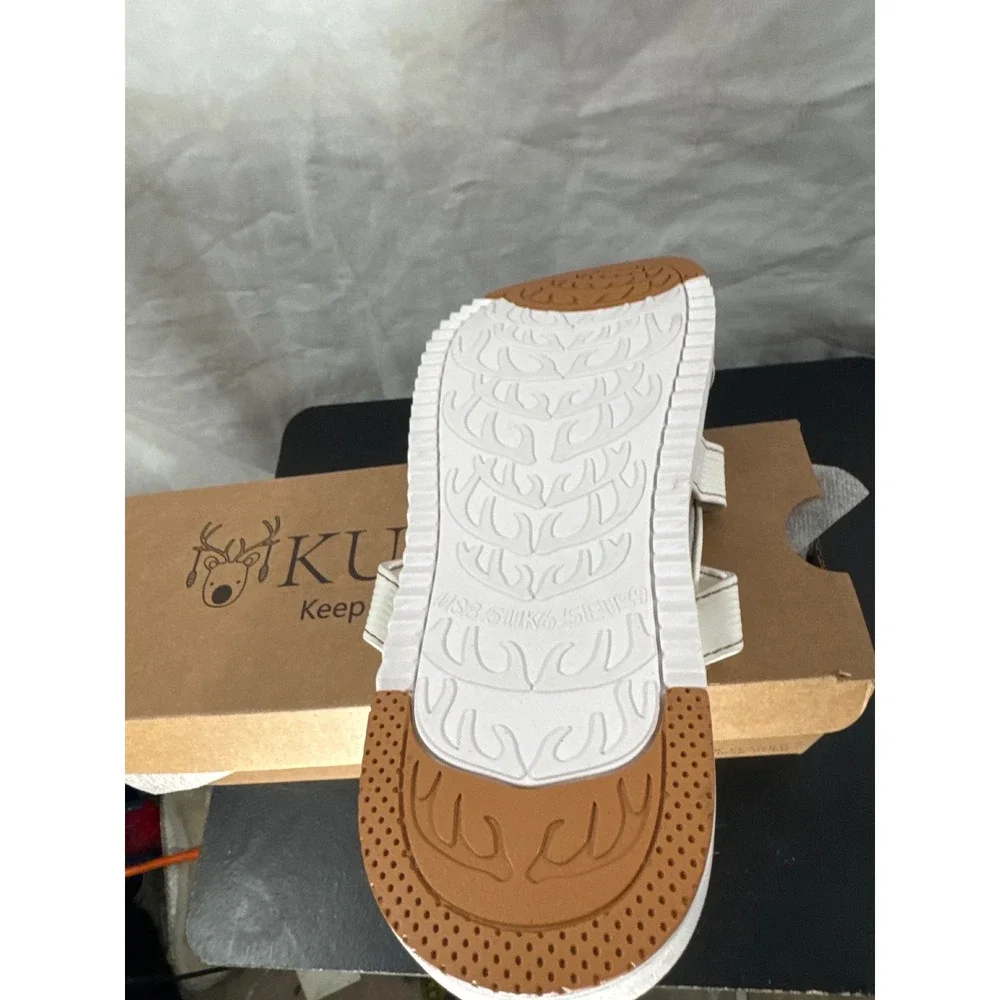KUAILU Womens White Multi Strap Athletic Slingback Sandals Size 8.5 NEW